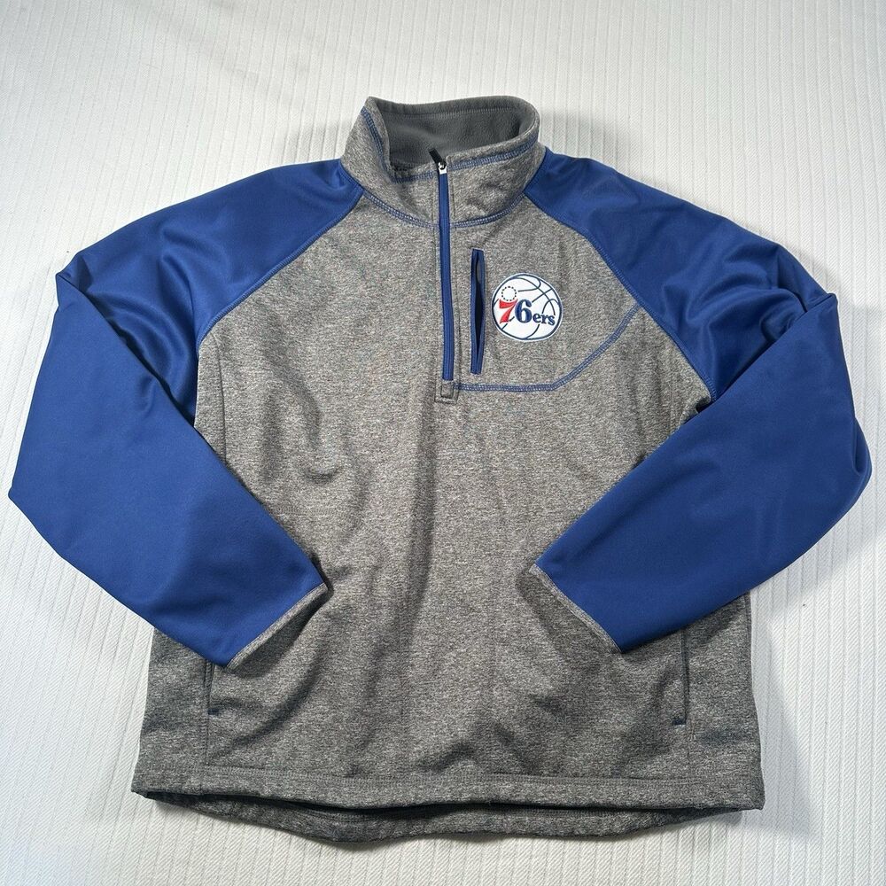 Philadelphia 76ers 1/4 Zip Jacket Youth Large 16-18 GIII Carl Banks Gray